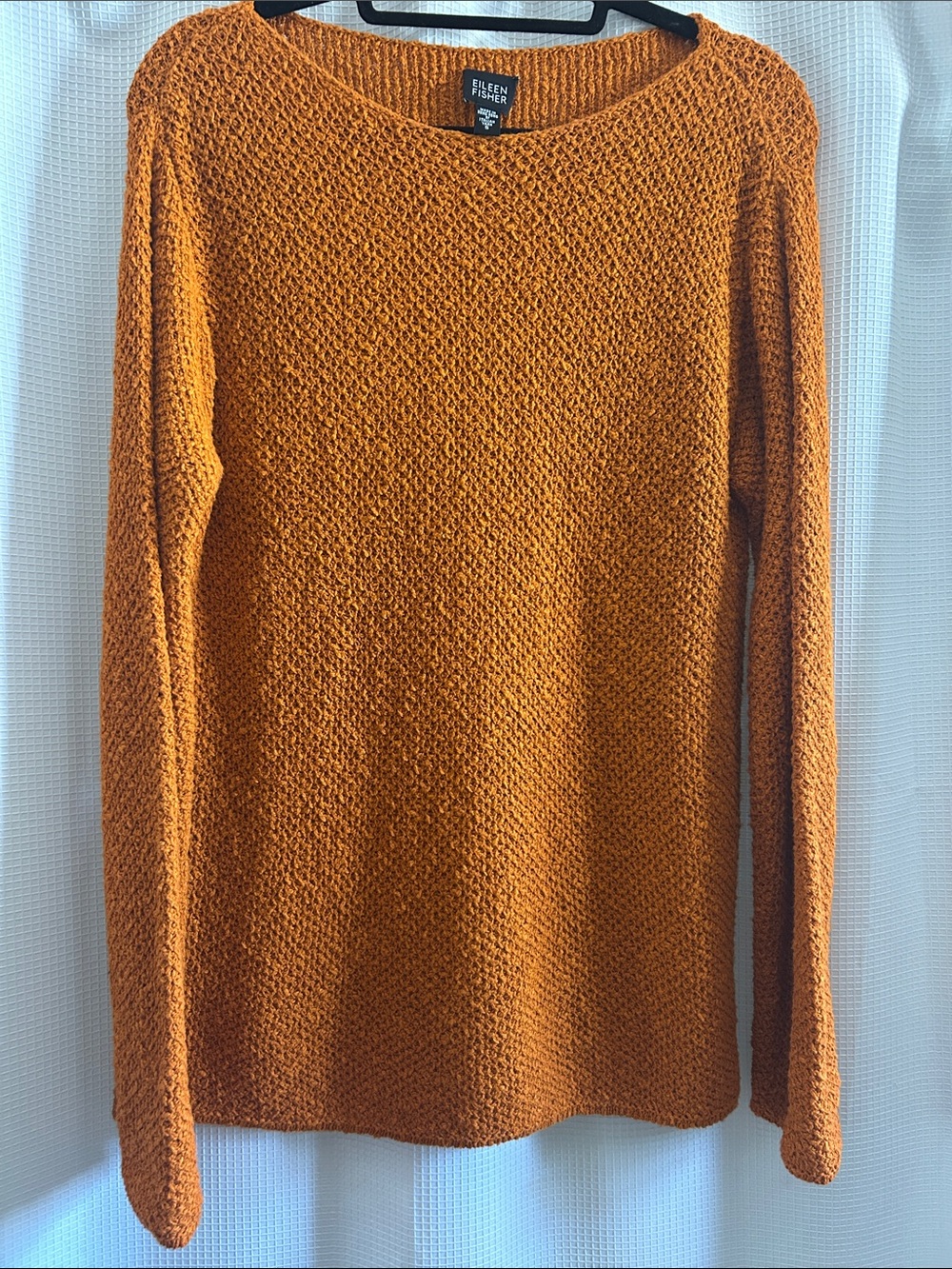 Eileen Fisher Women’s Burnt Orange Crewneck Italian Yarn Sweater, Knubby & Rich
